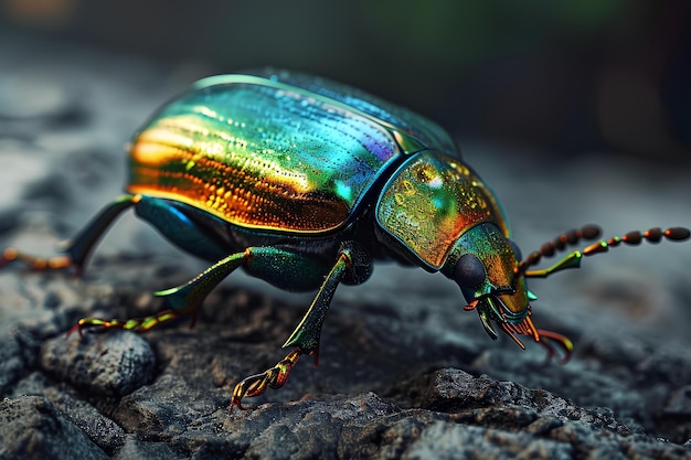Kolorowy chrząszcz leżący na ziemi