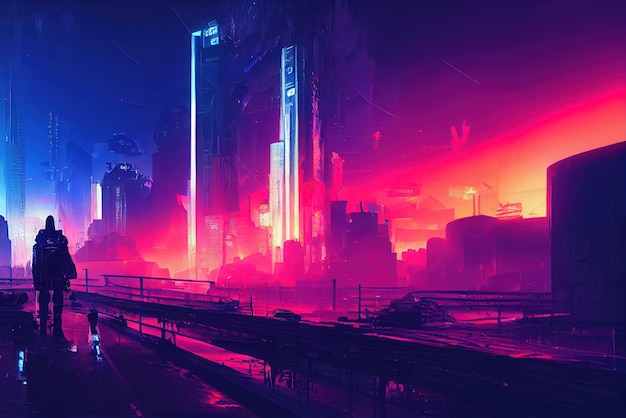 Kolorowy Cyberpunk metaverse miasto tło Sztuka koncepcyjna Malarstwo cyfrowe Ilustracja fantasy