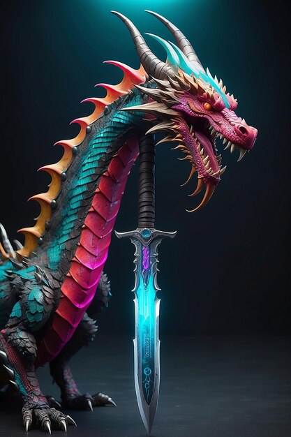 Kolorowy Dragon Crescent Blade w stylu cyberpunka