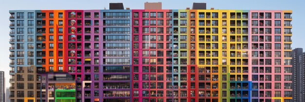 Kolorowy drapacz chmur budynek miejski z wieloma oknami Piękny obraz ilustracji Generatywna sztuczna inteligencja