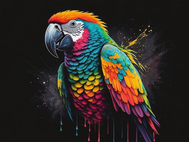 Kolorowy efekt papugi na czarnym tle