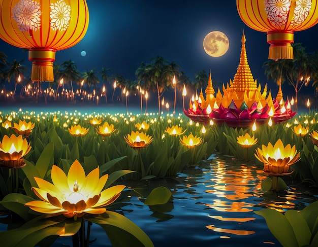 Zdjęcie kolorowy festiwal loy krathong w tajlandii