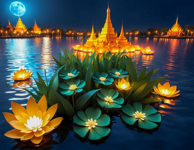 Zdjęcie kolorowy festiwal loy krathong w tajlandii