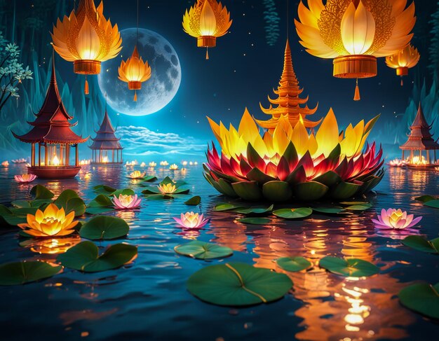 Zdjęcie kolorowy festiwal loy krathong w tajlandii