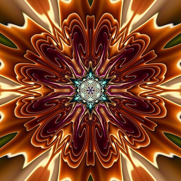 Kolorowy fraktalny obraz kwiatu z gwiazdą w środku.