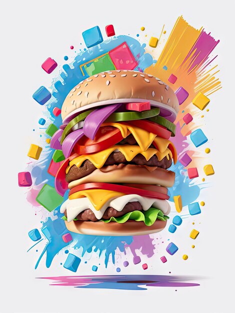 Kolorowy graffiti ilustracja hamburgera gotowy do drukowania uroczy akcji strzał żywe kolory wysokie