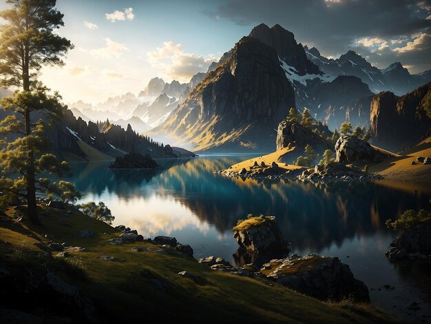 Kolorowy jesienny krajobraz we włoskich Alpach Popularna wśród fotografów atrakcja Braies Lake Naturpa