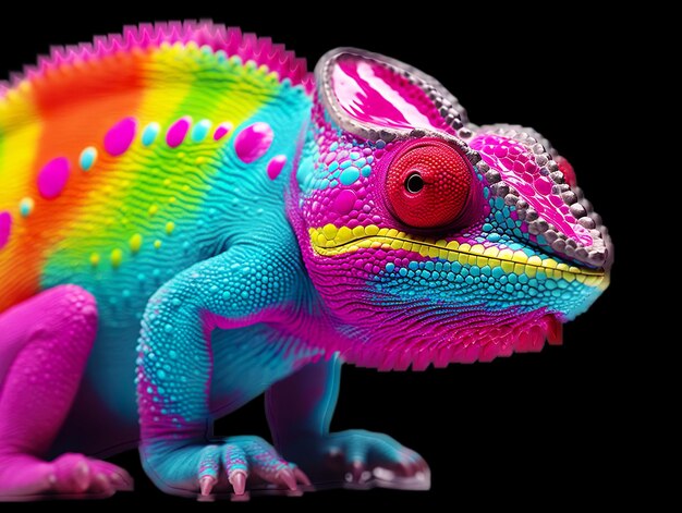 Zdjęcie kolorowy kameleon w środowisku naturalnym na białym tle generatywnej ai