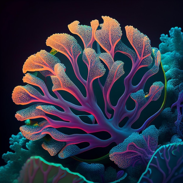 Kolorowy koralowiec z zielono-niebieskim wzorem.