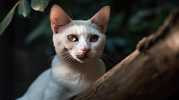 Kolorowy kot krótkowłosy bada drzewo Wgląd w elegancką przygodę kotów