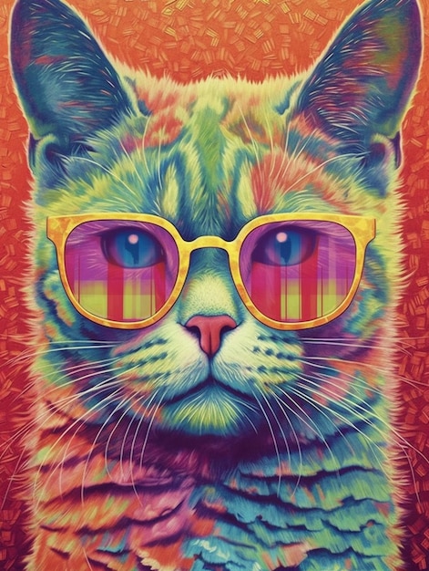 Kolorowy kot w żółtych okularach