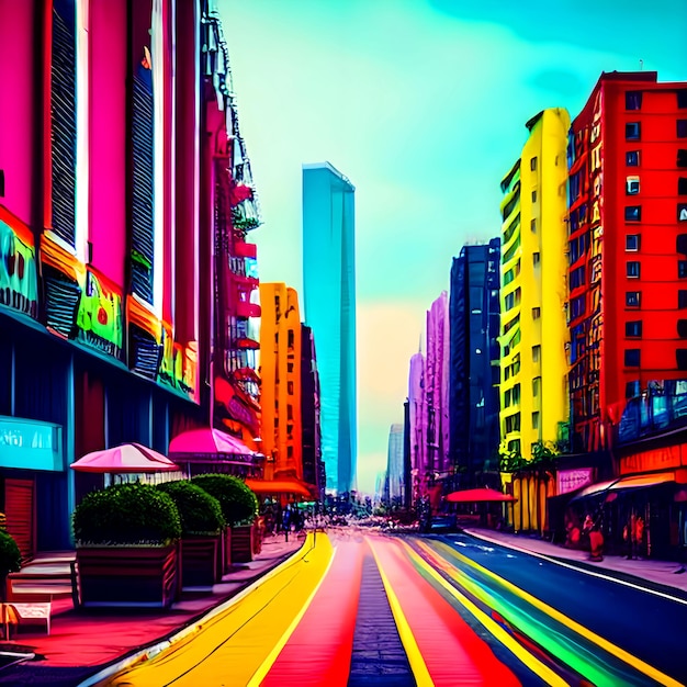 Kolorowy krajobraz miejski, malarstwo fotograficzne, akwarelowy tło