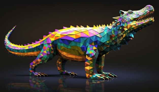 Kolorowy krokodyl geometryczny o niskiej wielokąta Generative AI