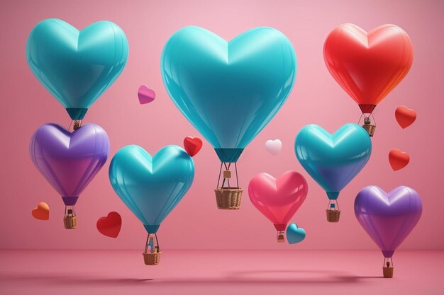 Kolorowy kształt serca balon powietrzny zbiór zdjęć koncepcja izolowana na kolorowym tle nowy