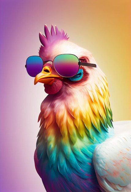 Kolorowy kurczak z okularami przeciwsłonecznymi na głowie