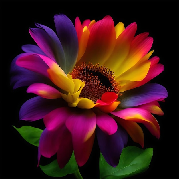 Kolorowy kwiat jest w wazonie z żółtym środkiem Generative Ai