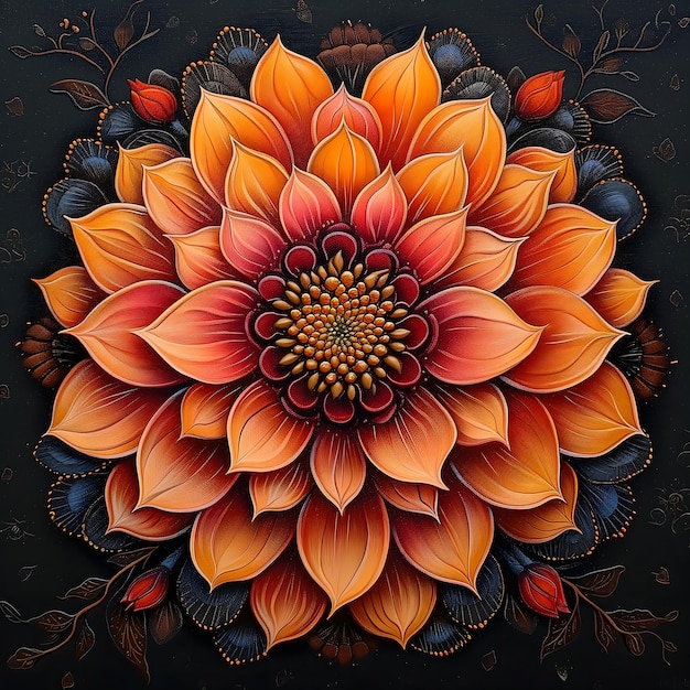 Kolorowy kwiat mandali na czarnym tle autorstwa Andrzeja Sykuta