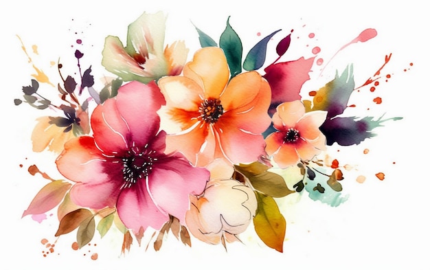 Kolorowy kwiatowy obraz z akwarelami.