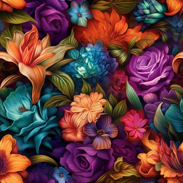 Kolorowy kwiatowy wzór z kwiatami i liśćmi.