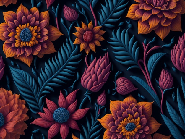 Kolorowy kwiatowy wzór z kwiatami na ciemnym tle