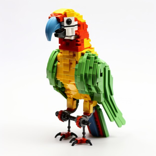 Zdjęcie kolorowy lego parrot na białym tle precyzyjny styl