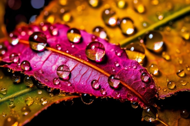 Kolorowy liść z kroplami wody