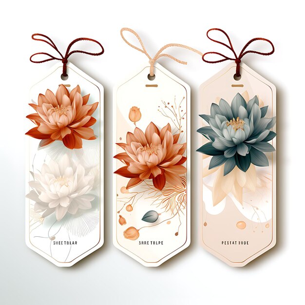 Zdjęcie kolorowy lotus shop tag card błyszczący biały cardstock tag card lotus fl szkic akwarelowy