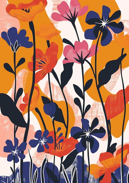 Kolorowy Matisse Cutout Kwiaty Retro Poster