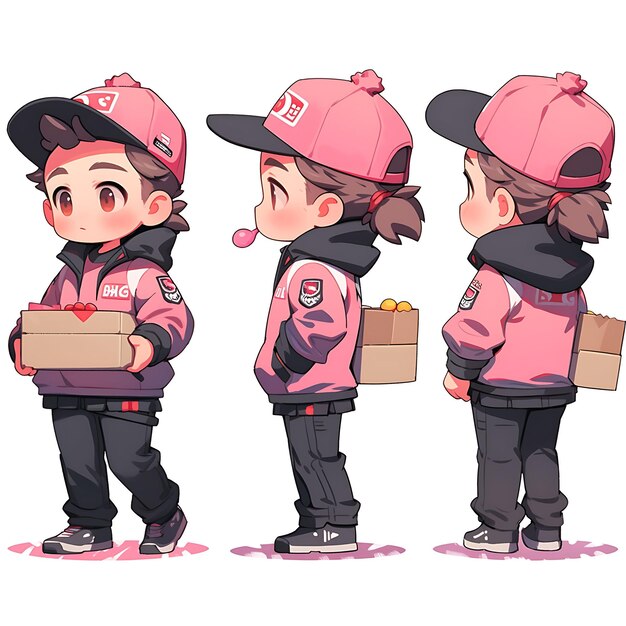 Zdjęcie kolorowy męski chibi kawaii delivery driver hoodie i cargo pants bri creative collections design