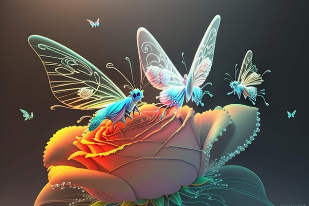 Kolorowy motyl i biedronka na kwiatku