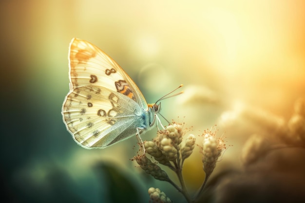 Kolorowy motyl siedzący na żywym kwiecie Generacyjna sztuczna inteligencja