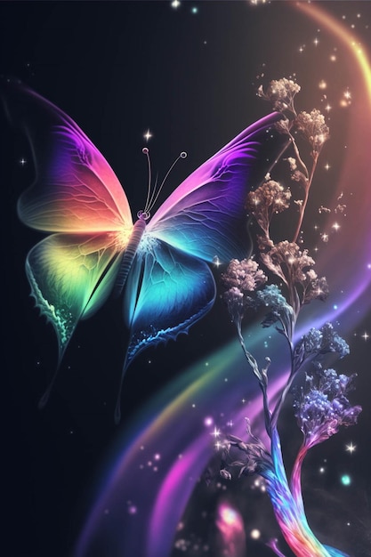 Kolorowy motyl siedzi na szczycie ai generatywnego kwiatu