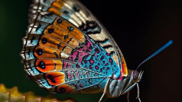 Kolorowy motyl z czarnym tłem