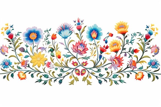 kolorowy motyw Mughal granicy i cyfrowy bukiet kwiatów projekt ilustracji tekstylnej