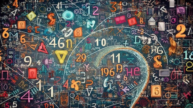 Zdjęcie kolorowy mózg z liczbami i symbolami