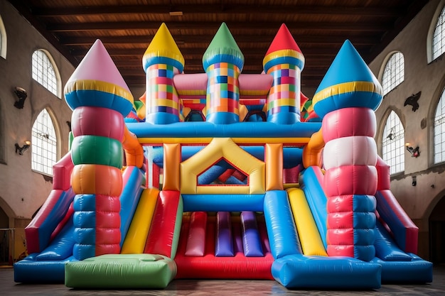 Kolorowy nadmuchiwany zamek wypełniony piłkami dla dzieci Generacyjna sztuczna inteligencja