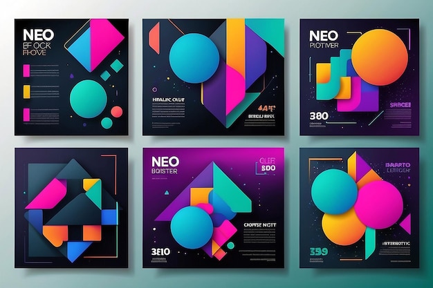 Kolorowy neo-geometryczny plakat siatka z kolorowymi kształtami geometrycznymi
