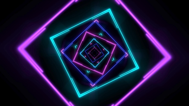 Kolorowy neon geometryczny kształt w przestrzeni, abstrakcyjne tło. Elegancka i luksusowa dynamiczna ilustracja 3D w stylu klubowym