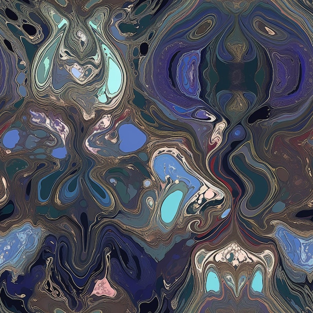 Kolorowy obraz abstrakcyjny z niebieskim i fioletowym tłem.