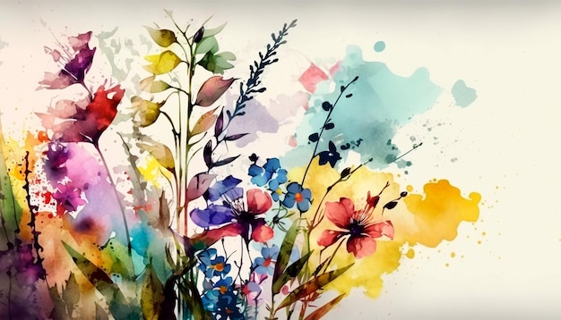 Kolorowy obraz kwiatów na niebieskim tle.