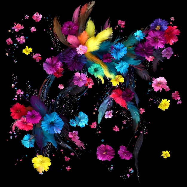 Kolorowy obraz kwiatów z napisem "na nim"