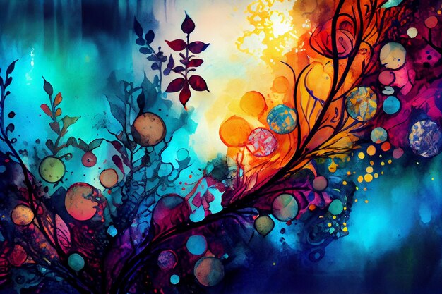 Kolorowy obraz przedstawiający drzewo z napisem „miłość”.