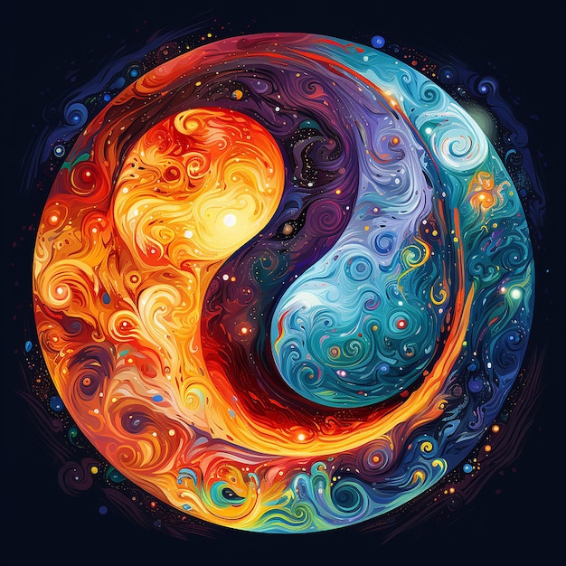 Kolorowy obraz yin yang wygenerowany przez ai