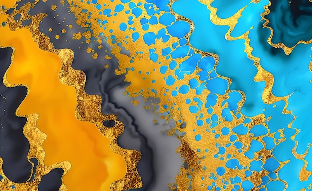Kolorowy obraz ze złotą i niebieską farbą
