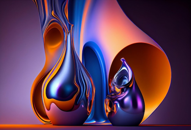 Kolorowy obrazek przedstawiający wazon i szklaną butelkę z twarzą.