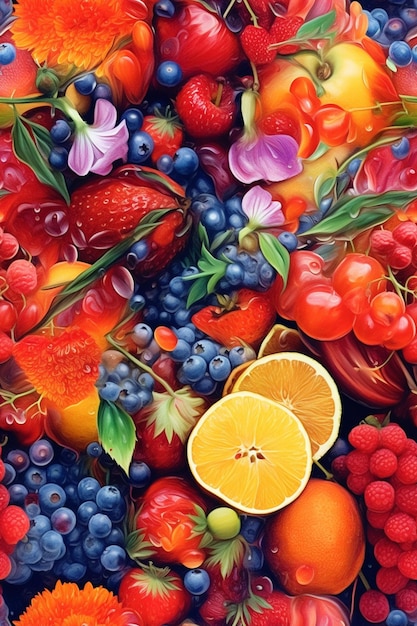 Kolorowy obrazek z owocami z bukietem owoców