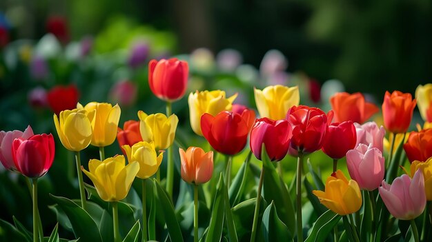 Kolorowy ogród tulipanów wiosną Generatywna sztuczna inteligencja
