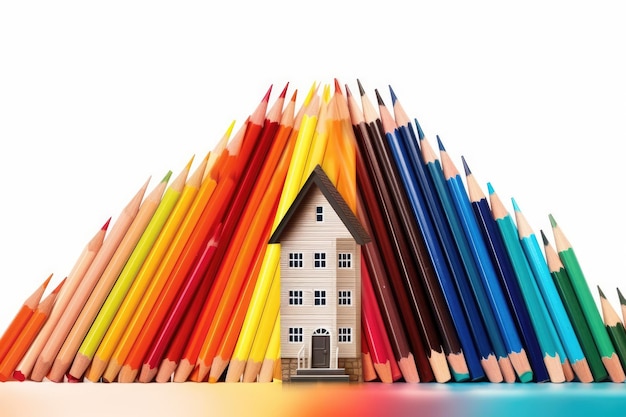 Kolorowy ołówek i ilustracja rastrowa ikony domu