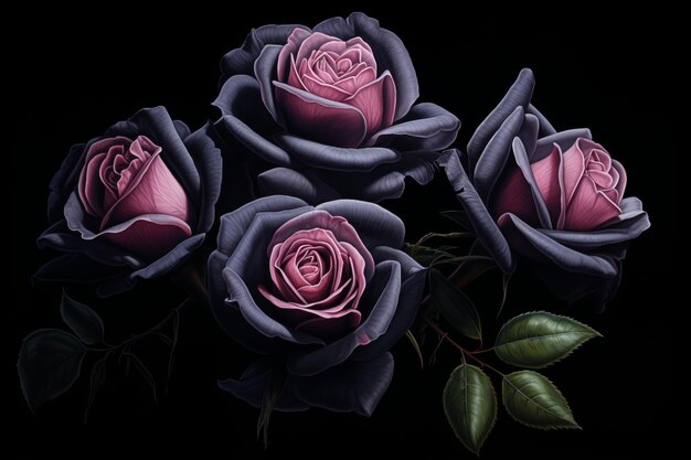 Kolorowy ołówek narysowany obraz czarnych róż Piękny obraz ilustracji Generative AI
