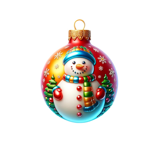 Kolorowy ozdób bożonarodzeniowy z wesołym śnieżnikiem ozdobionym elementami świątecznymi